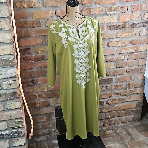 NWT Timeless Naeem Khan Chartreuse embroidered dress size Large - Picture 4 of 14